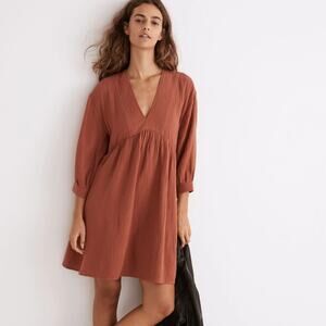 MADEWELL Lightspun V-Neck Mini Dress Weathered Brick Red Sz S {II5}